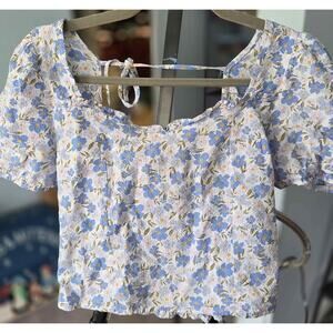 Blu Pepper Floral Crop Top | Puff Sleeve Smocked Back Blouse | Size Medium